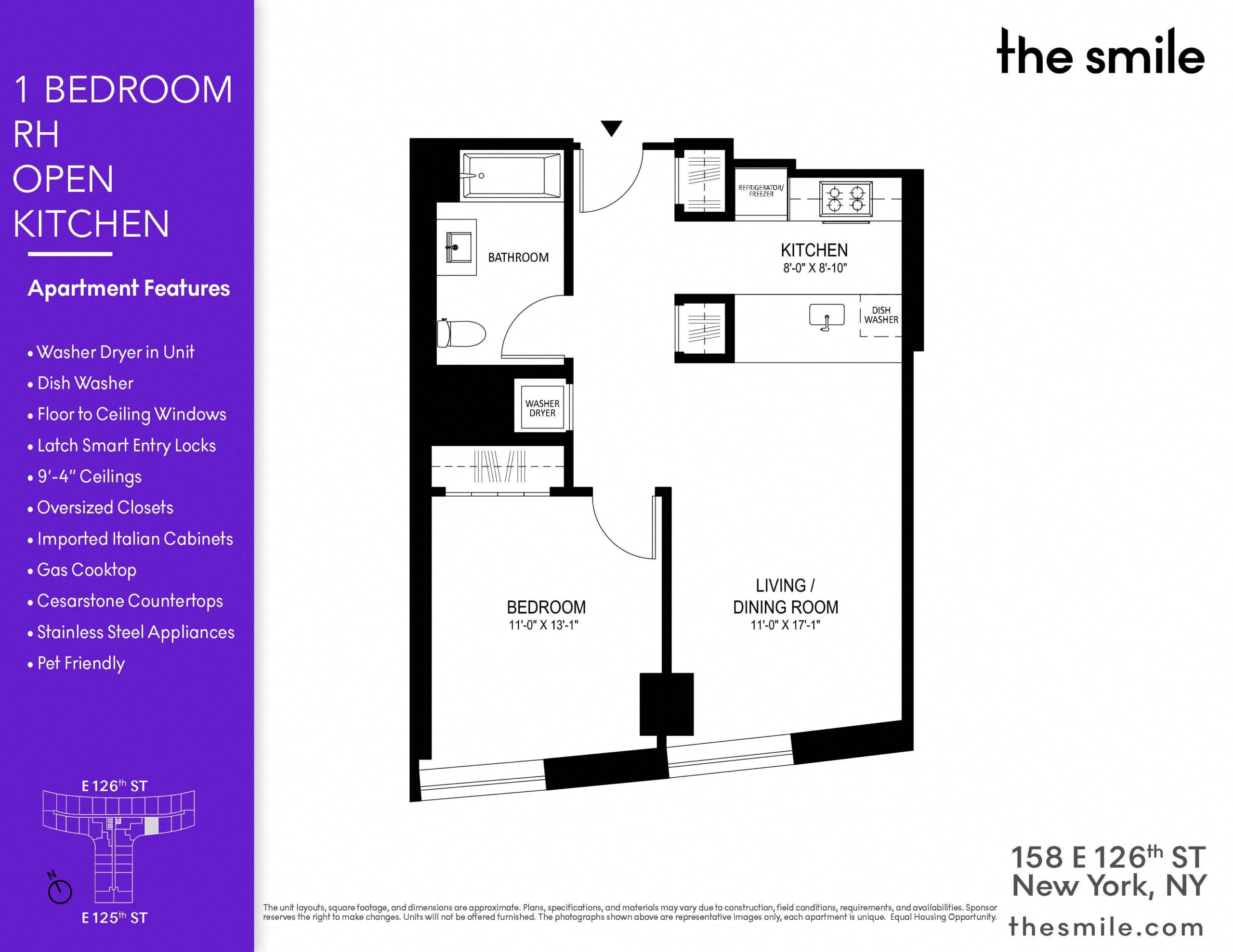 a floor plan of a room with a bedroom and an open kitchen